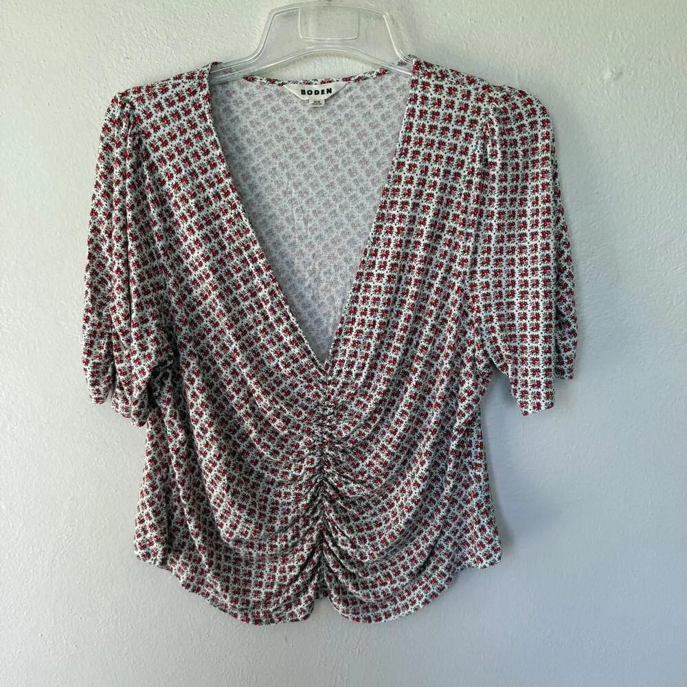Boden Floral Ruched V-Neck Blouse Size US 20/22 UK 22